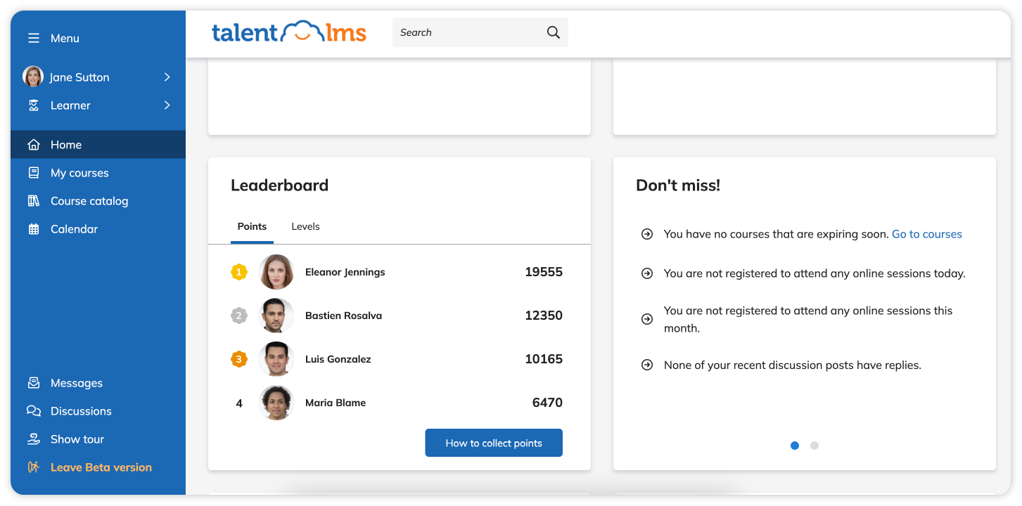 Learner view on the TalentLMS platform.